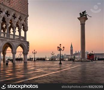 Doges Palace (Palazzo Ducale) on Saint Mark square at Sunrise, Venice, Italy