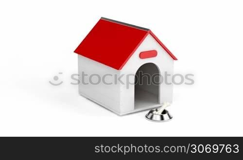 Doghouse with bowl and bone