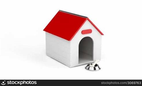 Doghouse with bowl and bone