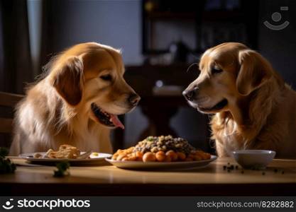 Dogs loves eating food. Home meal. Generate Ai. Dogs loves eating food. Generate Ai