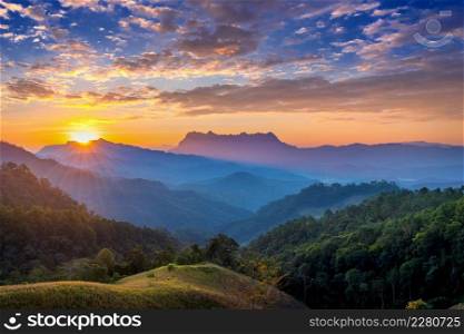 Doi Luang Chiang Dao mountains at sunrise in Chiang mai, Thailand.