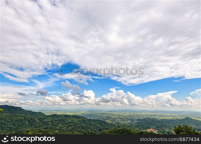Doi Mae Salong mountain. Beautiful natural landscape, Cloud in sky above the high mountain at Doi Mae Salong view point in Chiang Rai Province, Thailand