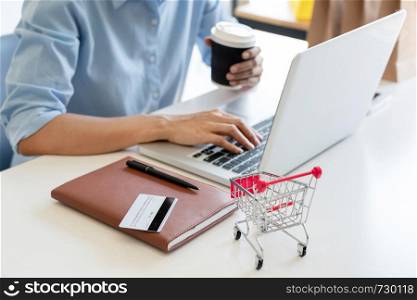Doing Online Shopping On Digital Tablet At Home, browsing find need and want product content urge to buy with credit card payment