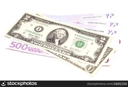 dollar and euro money isolated on white