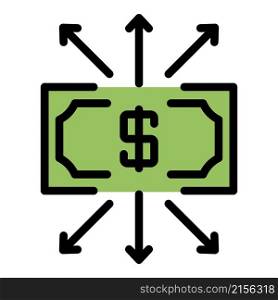 Dollar arrows all sides icon. Outline dollar arrows all sides vector icon color flat isolated. Dollar arrows all sides icon color outline vector