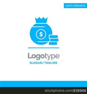 Dollar, Bag, Money, American Blue Solid Logo Template. Place for Tagline