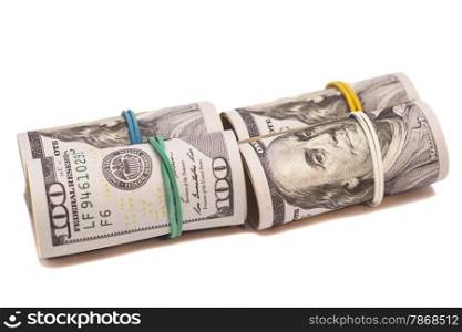 Dollar banknotes roll isolated on white background