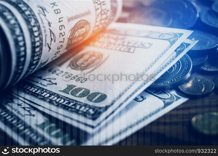 Dollar bills and finance and banking on digital stock market financial exchange
