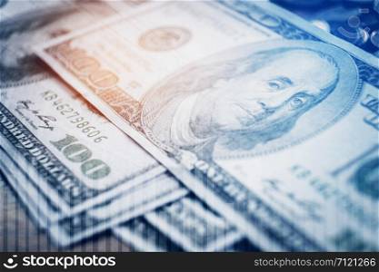 Dollar bills finance and banking on digital stock market financial exchange and Trading graph
