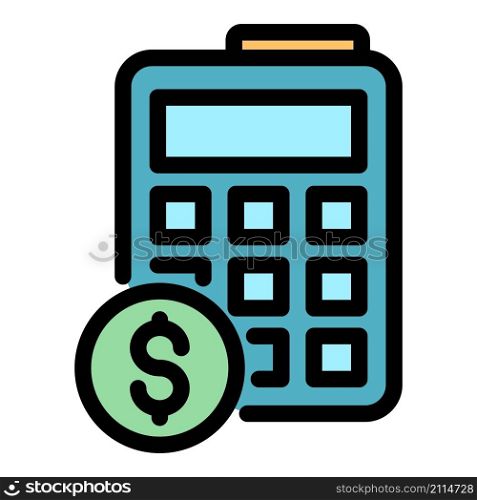 Dollar calculator icon. Outline dollar calculator vector icon color flat isolated. Dollar calculator icon color outline vector