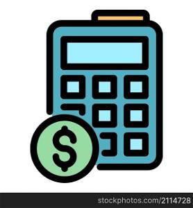 Dollar calculator icon. Outline dollar calculator vector icon color flat isolated. Dollar calculator icon color outline vector
