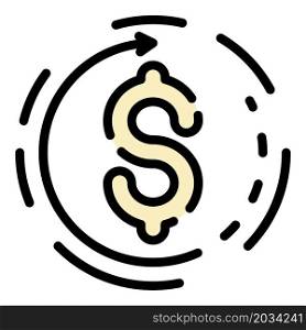 Dollar coin icon. Outline dollar coin vector icon color flat isolated. Dollar coin icon color outline vector