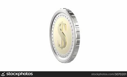 Dollar coin spin on white background