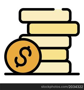 Dollar coin stack icon. Outline dollar coin stack vector icon color flat isolated. Dollar coin stack icon color outline vector