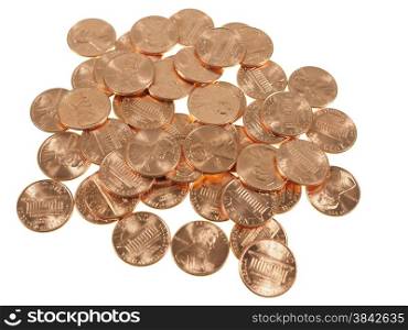 Dollar coins 1 cent wheat penny cent. Dollar coins 1 cent wheat penny cent currency of the United States isolated over white background
