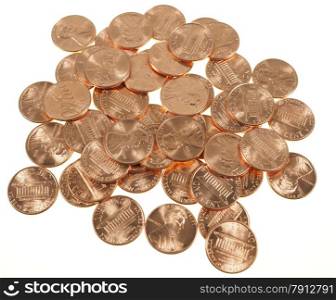 Dollar coins 1 cent wheat penny cent. Dollar coins 1 cent wheat penny cent currency of the United States isolated over white background