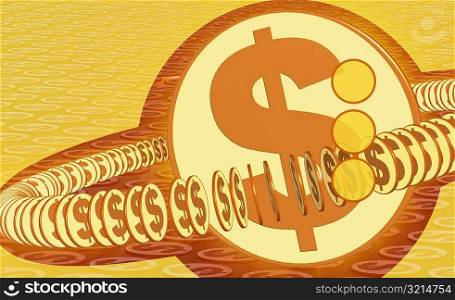 Dollar coins glowing