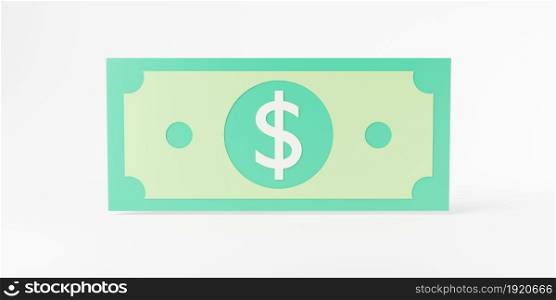 Dollar currency banknote green, cash money bills icon isolated on white background, Banking finance investment, web element design, 3D rendering illustration
