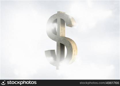 Dollar currency sign. Finances concept with dollar stone sign on cloud background