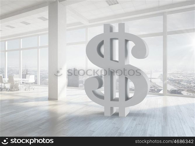 Dollar currency symbol. Big dollar symbol on modern office window background
