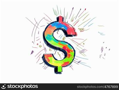 Dollar drawn concept. Money concept with dollar colorful sign drawn on white