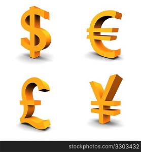 Dollar, Euro, Pound, Yen