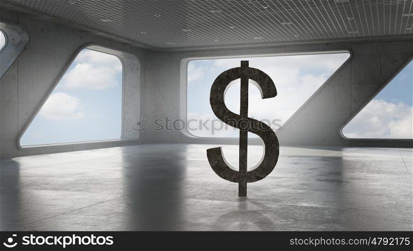 Dollar financial concept. Dollar currency symbol in modern office interior