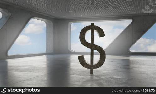 Dollar financial concept. Dollar currency symbol in modern office interior