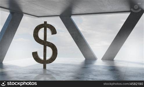 Dollar financial concept. Dollar currency symbol in modern office white interior