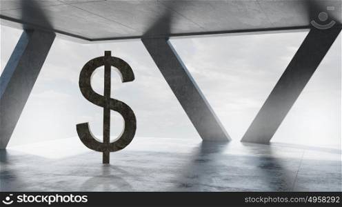 Dollar financial concept. Dollar currency symbol in modern office white interior