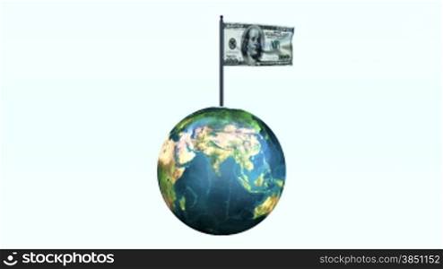 Dollar Flag Waving and Earth Rotating, Seamless Loop, Alpha
