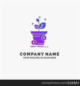 dollar, growth, pot, profit, business Purple Business Logo Template. Place for Tagline.. Vector EPS10 Abstract Template background