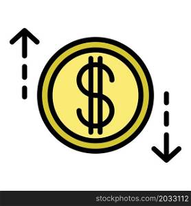 Dollar in a circle and arrows icon. Outline dollar in a circle and arrows vector icon color flat isolated. Dollar in a circle and arrows icon color outline vector