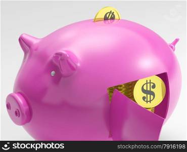 Dollar In Piggy Showing Currency And Investment In America