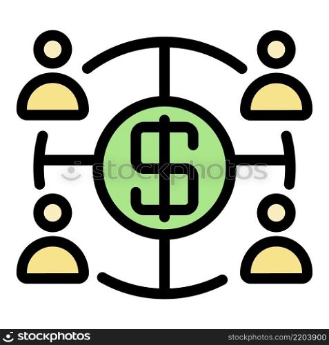 Dollar in target and people icon. Outline dollar in target and people vector icon color flat isolated. Dollar in target and people icon color outline vector