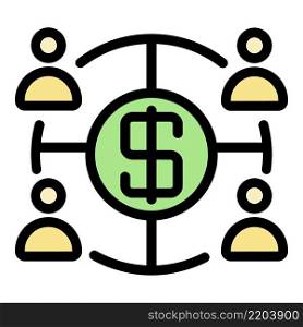 Dollar in target and people icon. Outline dollar in target and people vector icon color flat isolated. Dollar in target and people icon color outline vector