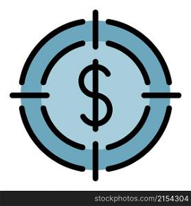 Dollar in the target icon. Outline dollar in the target vector icon color flat isolated. Dollar in the target icon color outline vector