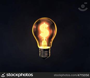 Dollar making idea. Glowing light bulb with dollar symbol inside