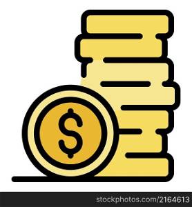 Dollar money coin icon. Outline dollar money coin vector icon color flat isolated. Dollar money coin icon color outline vector