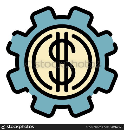 Dollar money gear icon. Outline dollar money gear vector icon color flat isolated. Dollar money gear icon color outline vector