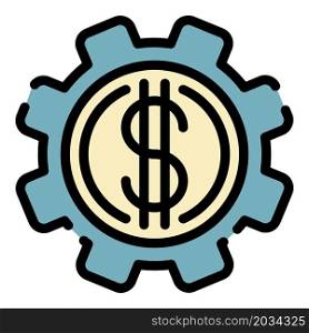 Dollar money gear icon. Outline dollar money gear vector icon color flat isolated. Dollar money gear icon color outline vector