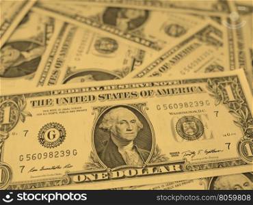 Dollar notes 1 Dollar - vintage. Dollar banknotes 1 Dollar currency of the United States useful as a background - vintage sepia look
