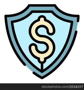 Dollar shield icon. Outline dollar shield vector icon color flat isolated. Dollar shield icon color outline vector