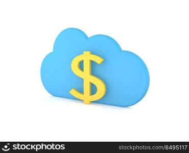 Dollar sign and symbol of the cloud business in the network.. Dollar sign and symbol of the cloud business in the network. 3d render illustration.