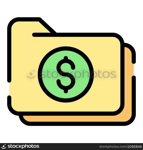Dollar sign folder icon. Outline dollar sign folder vector icon color flat isolated. Dollar sign folder icon color outline vector