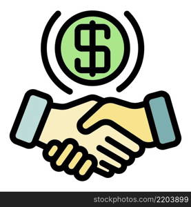 Dollar sign handshake icon. Outline dollar sign handshake vector icon color flat isolated. Dollar sign handshake icon color outline vector