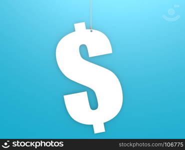 Dollar sign hang with blue background, 3D rendering