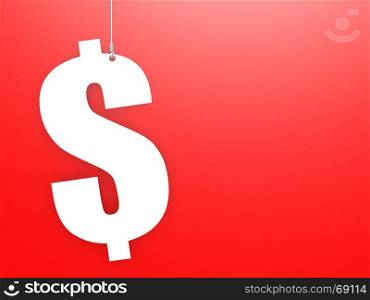 Dollar sign hang with red background, 3d rendering