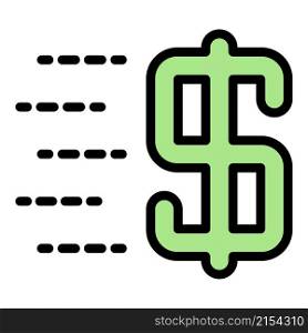 Dollar sign in motion icon. Outline dollar sign in motion vector icon color flat isolated. Dollar sign in motion icon color outline vector