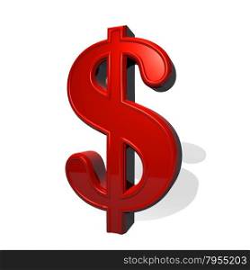 Dollar sign in red metal material, 3d render, isolated over white, square image